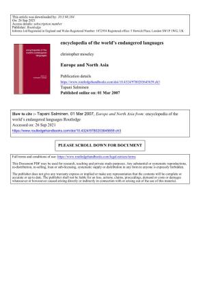 Encyclopedia of the World's Endangered Languages Europe And