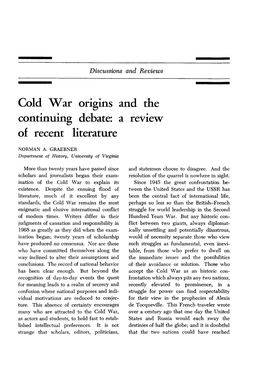 Cold War Origins and the Continuing Debate: a Review of Recent Literature