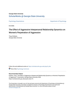 The Effect of Aggressive Interpersonal Relationship Dynamics on Women's Perpetration of Aggression