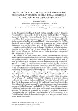 A Hypothesis of the Spatial Evolution of Ceremonial Centres on Tahiti and Ra‘Iatea, Society Islands