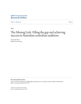 Filling the Gap and Achieving Success in Australian Contrabass Auditions Giovanni Vinci Edith Cowan University