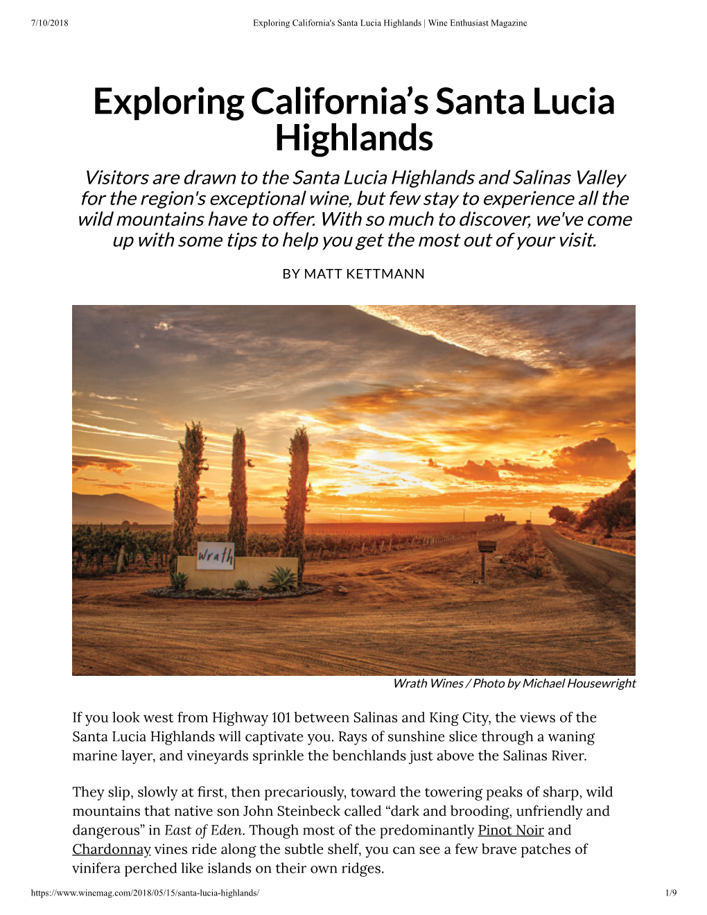Exploring California's Santa Lucia Highlands | Wine Enthusiast Magazine