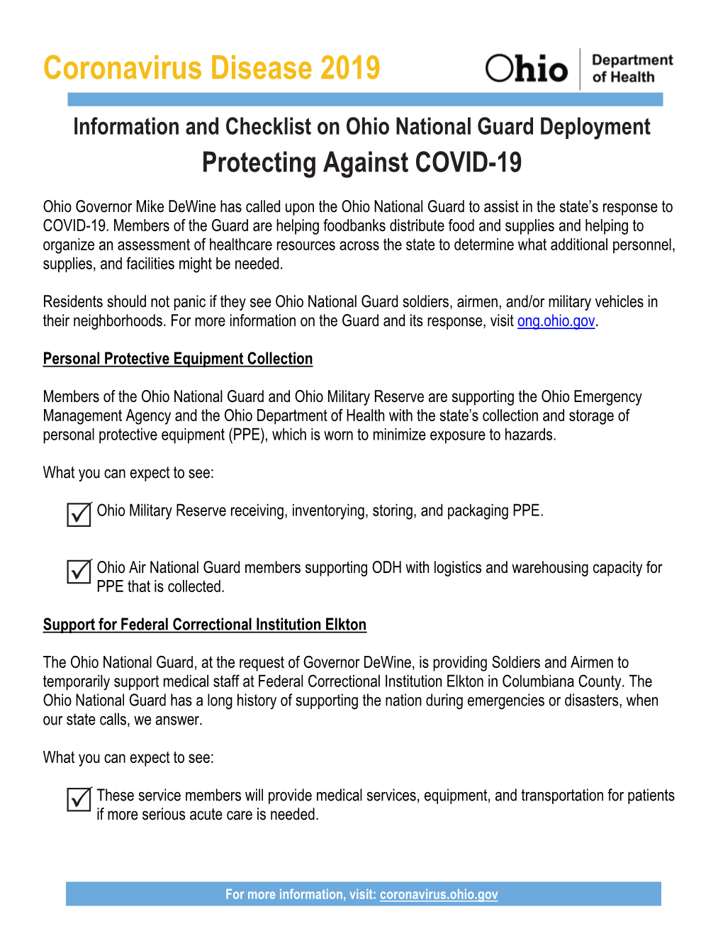 Coronavirus Disease 2019 Information and Checklist on Ohio