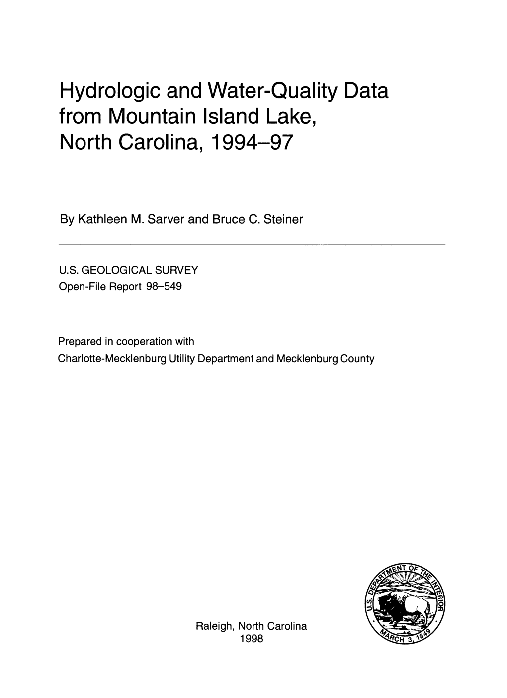 Hydrologic and Water-Quality Data from Mountain Island Lake, North Carolina, 1994-97