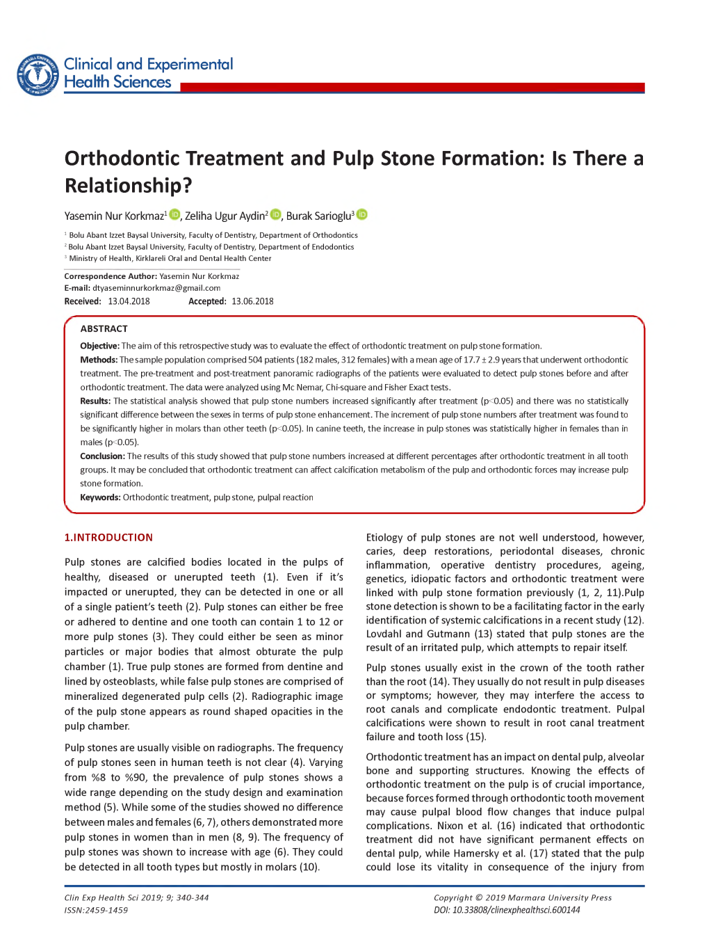 Orthodontic Treatment and Pulp Stone Formation: Is There a Relationship?