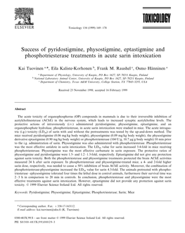 Success of Pyridostigmine, Physostigmine, Eptastigmine and Phosphotriesterase Treatments in Acute Sarin Intoxication