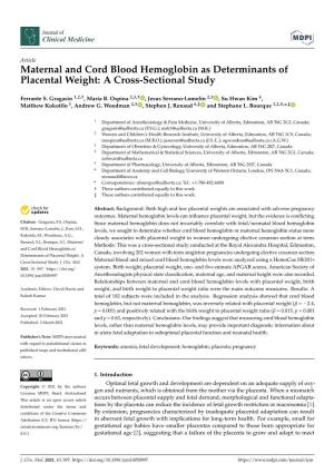 Maternal and Cord Blood Hemoglobin As Determinants of Placental Weight: a Cross-Sectional Study