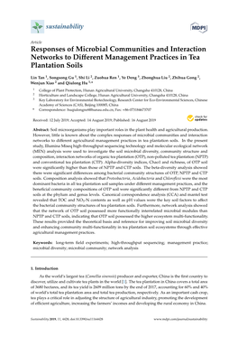 Responses of Microbial Communities and Interaction Networks to Diﬀerent Management Practices in Tea Plantation Soils