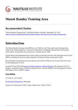 Mount Bundey Training Area Introduction