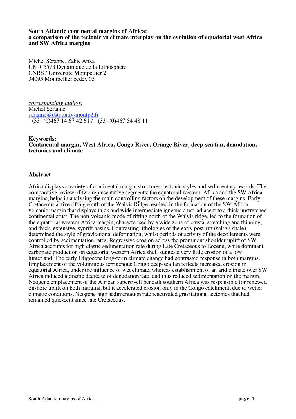 South Atlantic Continental Margins of Africa: a Comparison of the Tectonic Vs Climate Interplay on the Evolution of Equatorial West Africa and SW Africa Margins