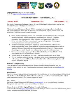 French Fire Update – September 5, 2021