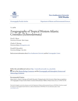 Zoogeography of Tropical Western Atlantic Crinoidea (Echinodermata) David L