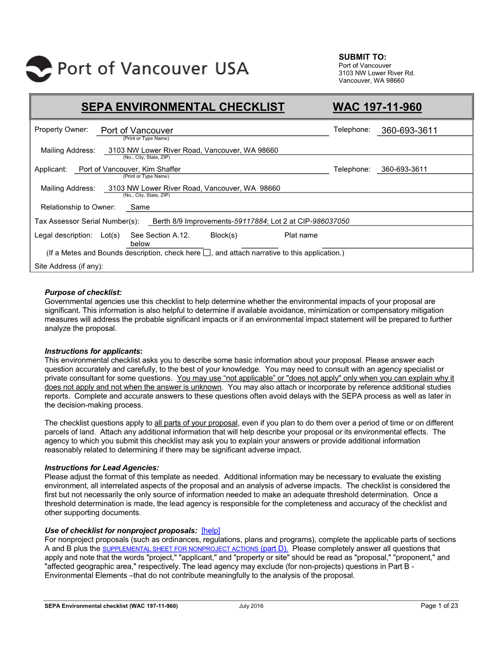 Sepa Environmental Checklist Wac 197-11-960