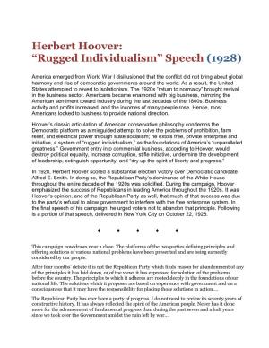 Herbert Hoover: “Rugged Individualism” Speech (1928)