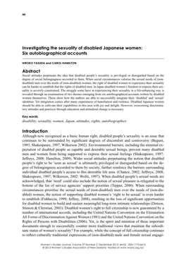 Investigating the Sexuality of Disabled Japanese Women: Six Autobiographical Accounts