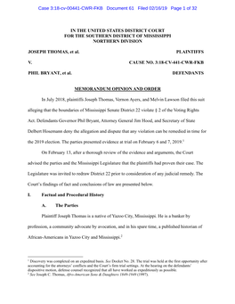 Case 3:18-Cv-00441-CWR-FKB Document 61 Filed 02/16/19 Page 1 of 32