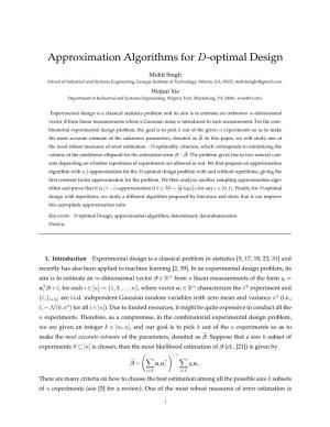 Approximation Algorithms for D-Optimal Design