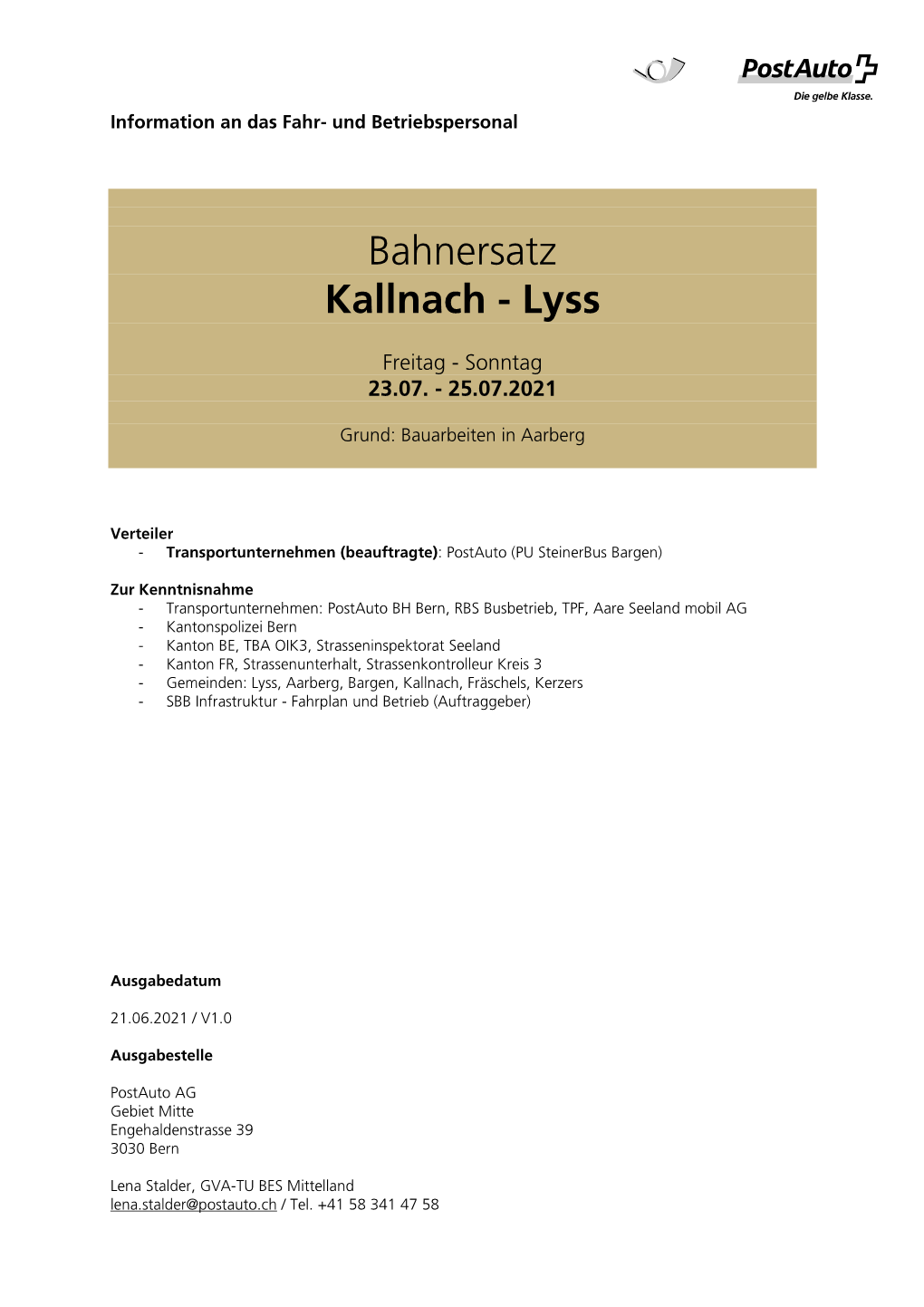 Bahnersatz Kallnach - Lyss