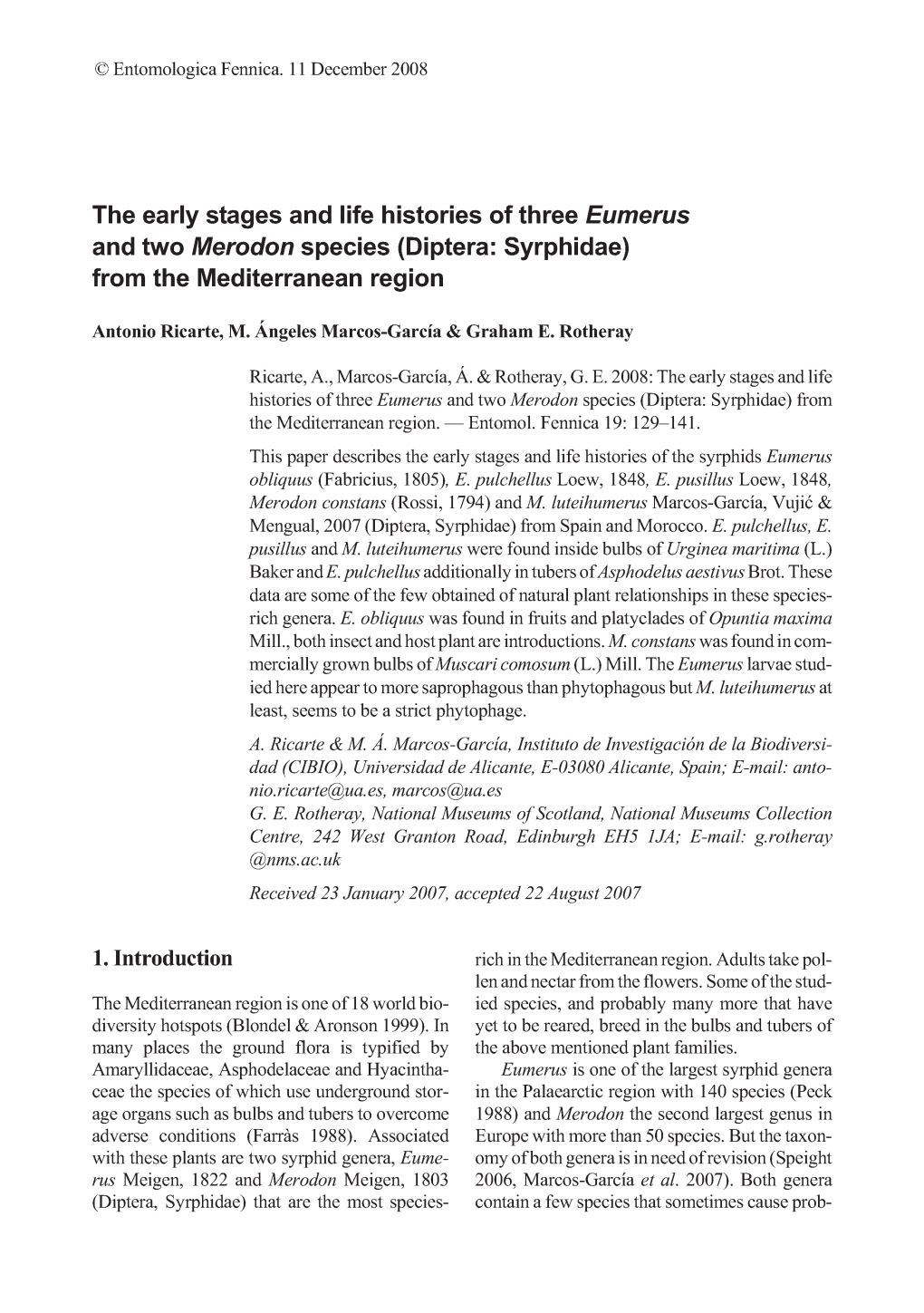 And Two Merodon Species (Diptera: Syrphidae) from the Mediterranean Region