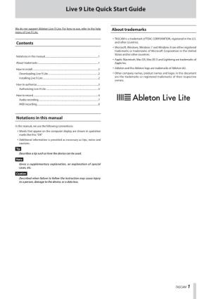 Quick Start Guide for Ableton Live Lite