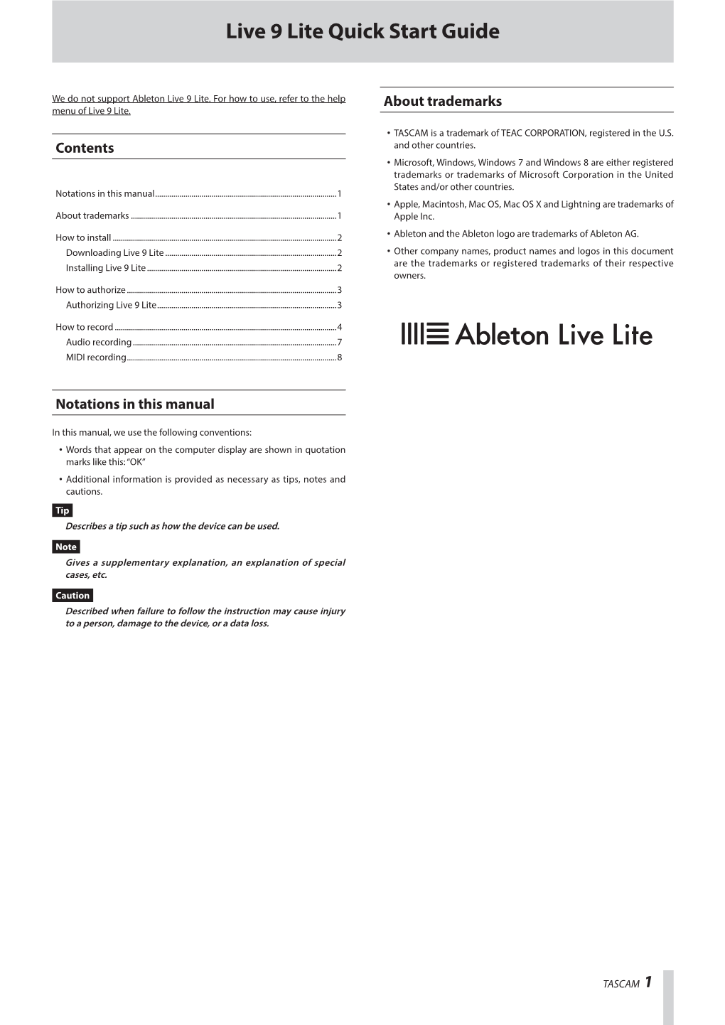 Quick Start Guide for Ableton Live Lite