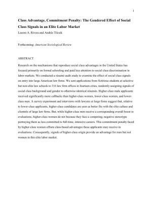 The Gendered Effect of Social Class Signals in an Elite Labor Market Lauren A