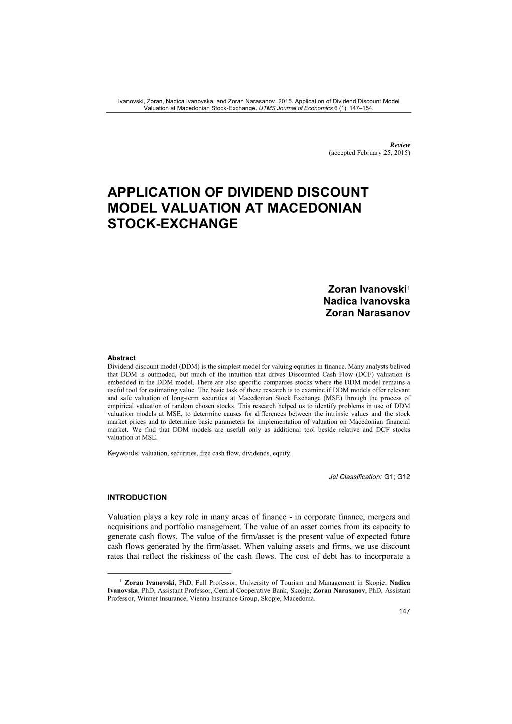 Application of Dividend Discount Model Valuation at Macedonian Stock-Exchange