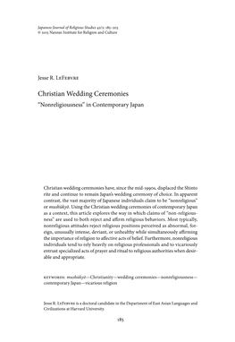 Christian Wedding Ceremonies “Nonreligiousness” in Contemporary Japan