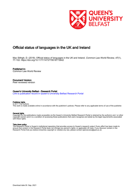 Official Status of Languages in the UK and Ireland