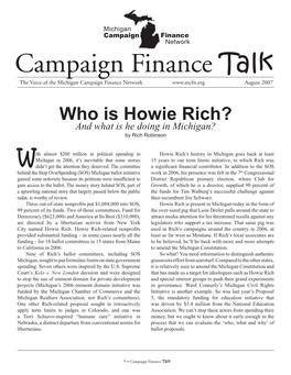 Campaign Finance Talk the Voice of the Michigan Campaign Finance Network August 2007