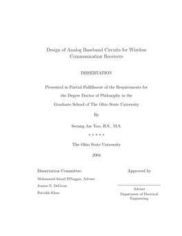 Design of Analog Baseband Circuits for Wireless Communication Receivers