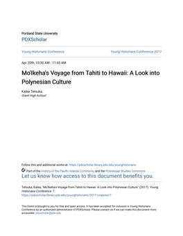 Mo'ikeha's Voyage from Tahiti to Hawaii: a Look Into Polynesian Culture