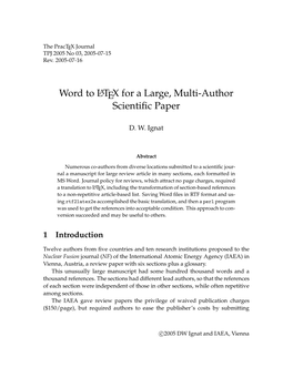 Word to LATEX for a Large, Multi-Author Scientiﬁc Paper