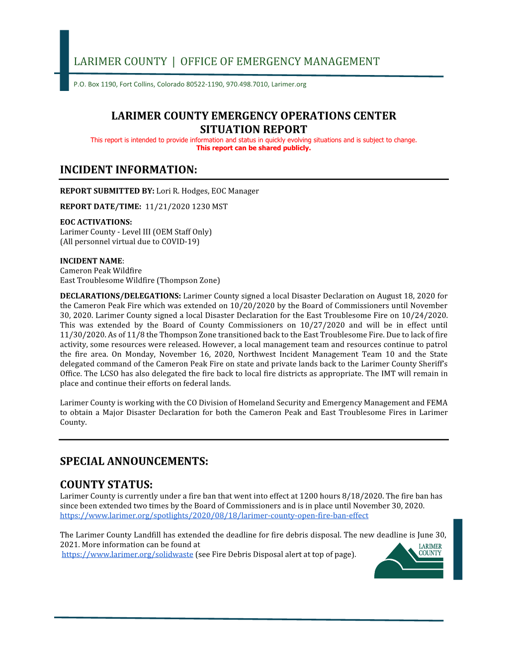 Larimer County Emergency Operation Center
