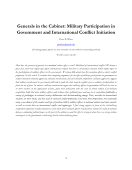 Generals in the Cabinet: Military Participation in Government and International Conflict Initiation
