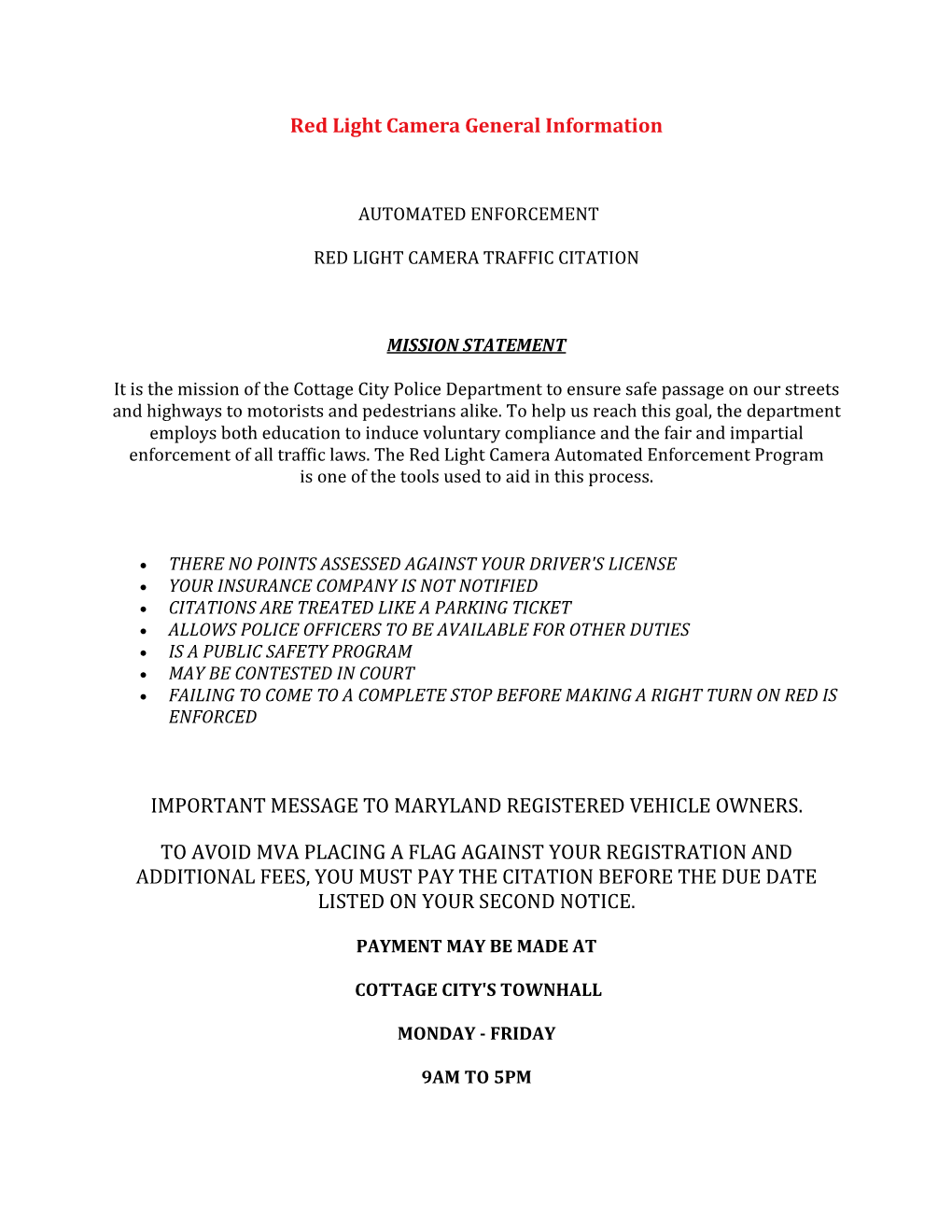 Red Light Camera General Information