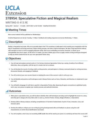 378954: Speculative Fiction and Magical Realism &gt; Syllabus