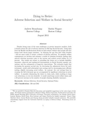Dying to Retire: Adverse Selection and Welfare in Social Security∗