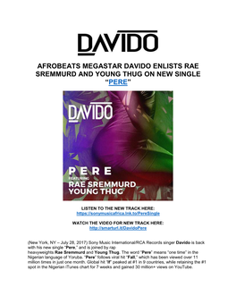 Afrobeats Megastar Davido Enlists Rae Sremmurd and Young Thug on New Single “Pere”