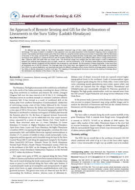An Approach of Remote Sensing and GIS for the Delineation of Lineaments in the Suru Valley