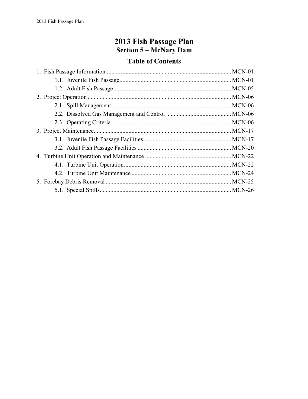 Mcnary Dam Table of Contents 1