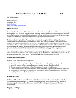Politics and Culture of the Global Future Fall
