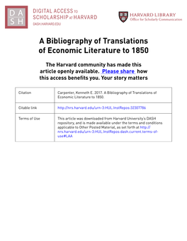 A Bibliography of Translations of Economic Literature to 1850