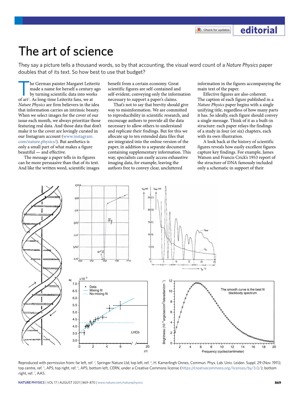 The Art of Science They Say a Picture Tells a Thousand Words, So by That Accounting, the Visual Word Count of a Nature Physics Paper Doubles That of Its Text