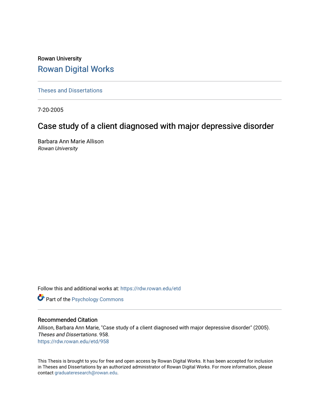 Case Study of a Client Diagnosed with Major Depressive Disorder