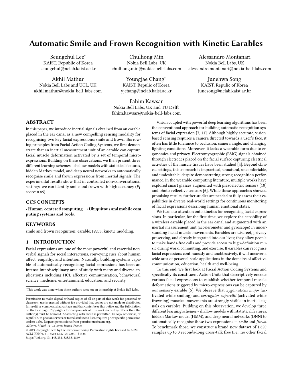 Automatic Smile and Frown Recognition with Kinetic Earables