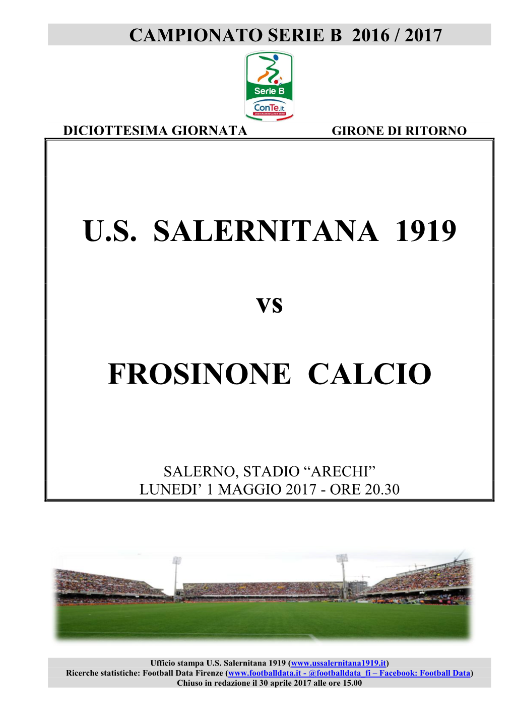 U.S. SALERNITANA 1919 Vs FROSINONE CALCIO