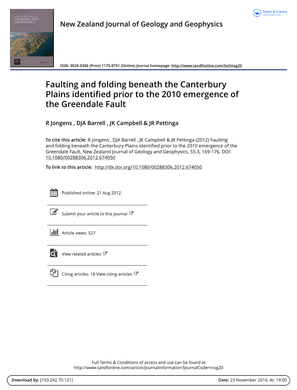 Faulting and Folding Beneath the Canterbury Plains Identified Prior to the 2010 Emergence of the Greendale Fault