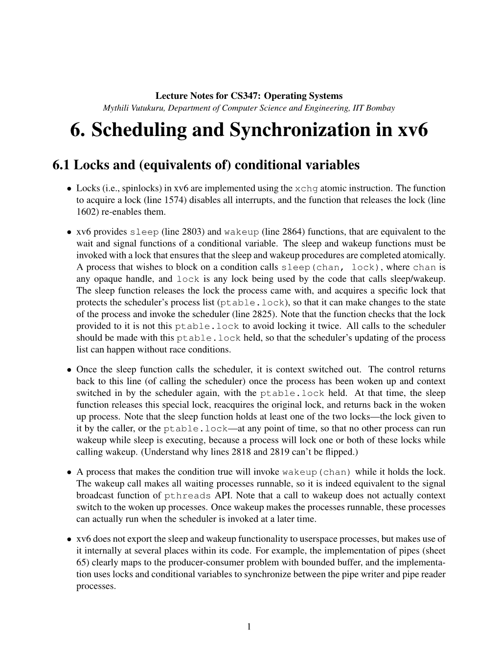 6. Scheduling and Synchronization in Xv6