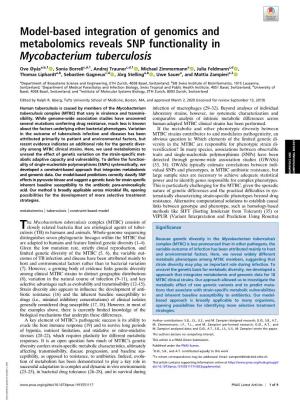 Model-Based Integration of Genomics and Metabolomics Reveals SNP Functionality in Mycobacterium Tuberculosis